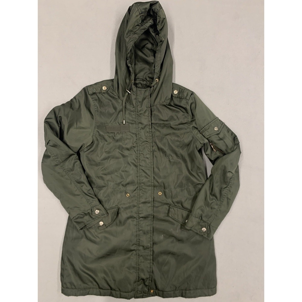 Madden NYC Jacket Woman's Size XS Olive Full Zip Military Style Long Sleeve Coat